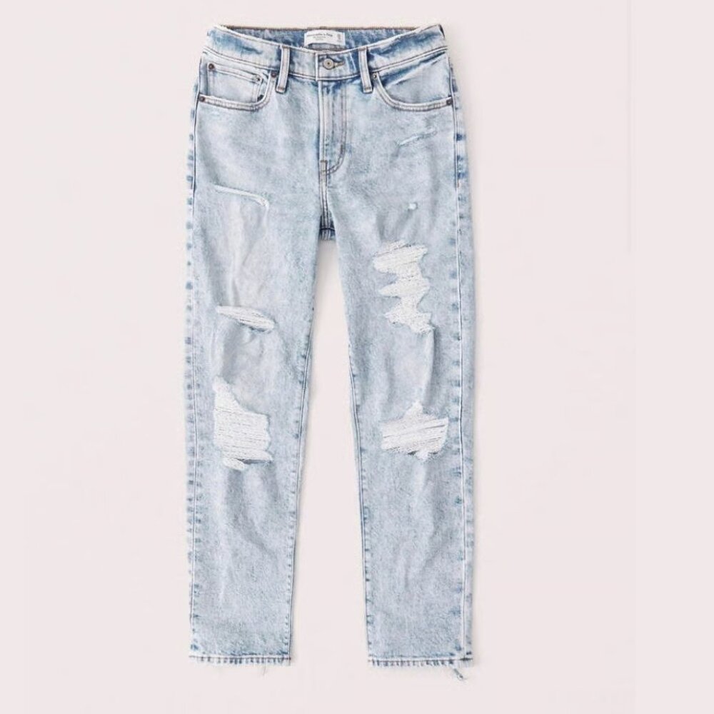 Abercrombie & Fitch The Boyfriend Mid Rise Acid Wash Retro Straight Leg Jeans 0S